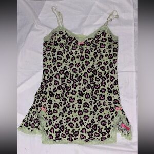 vintage Betsey Johnson Intimates leopard print Pink & Lime Green Chemise Rare